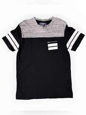 Company Eighty One Men’s XL Henley Shirt Colorblock Gray Black Striped Pocket
